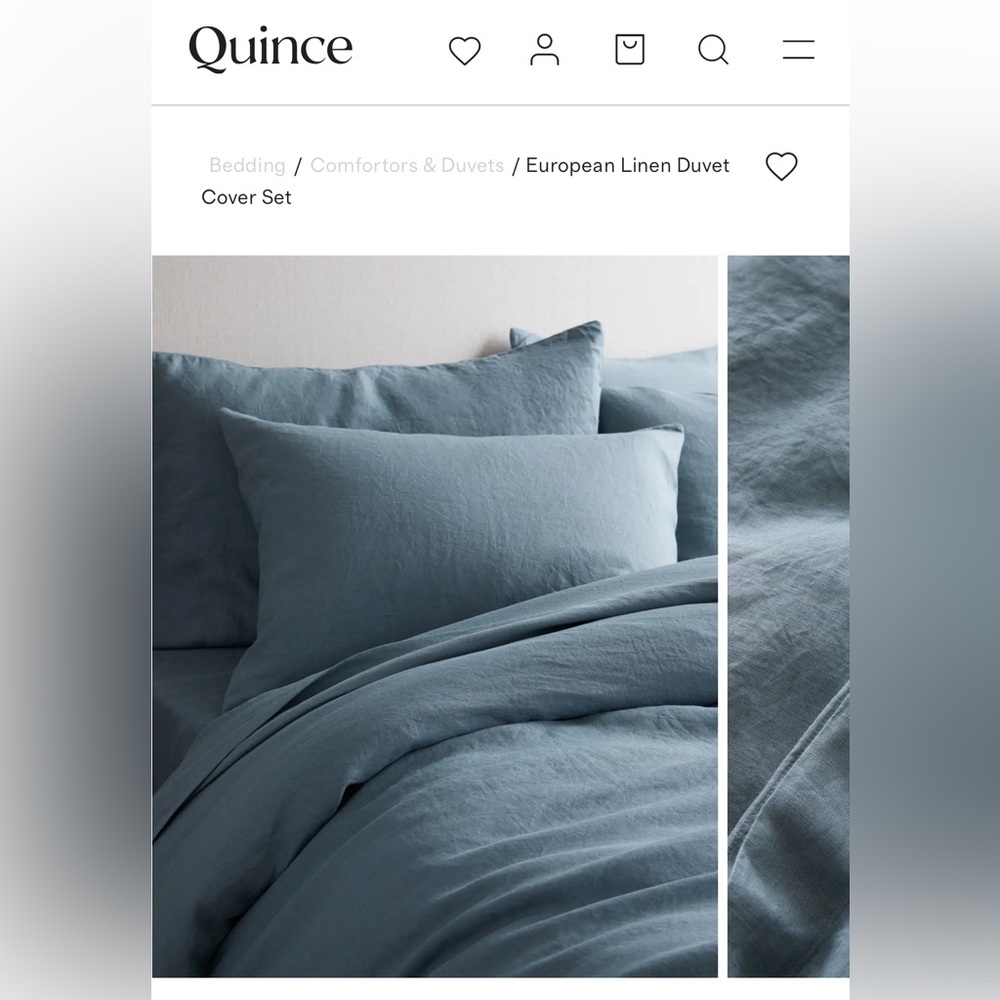 Quince European Linen Duvet Cover Set in Dusty Blue - Picture 3 of 7